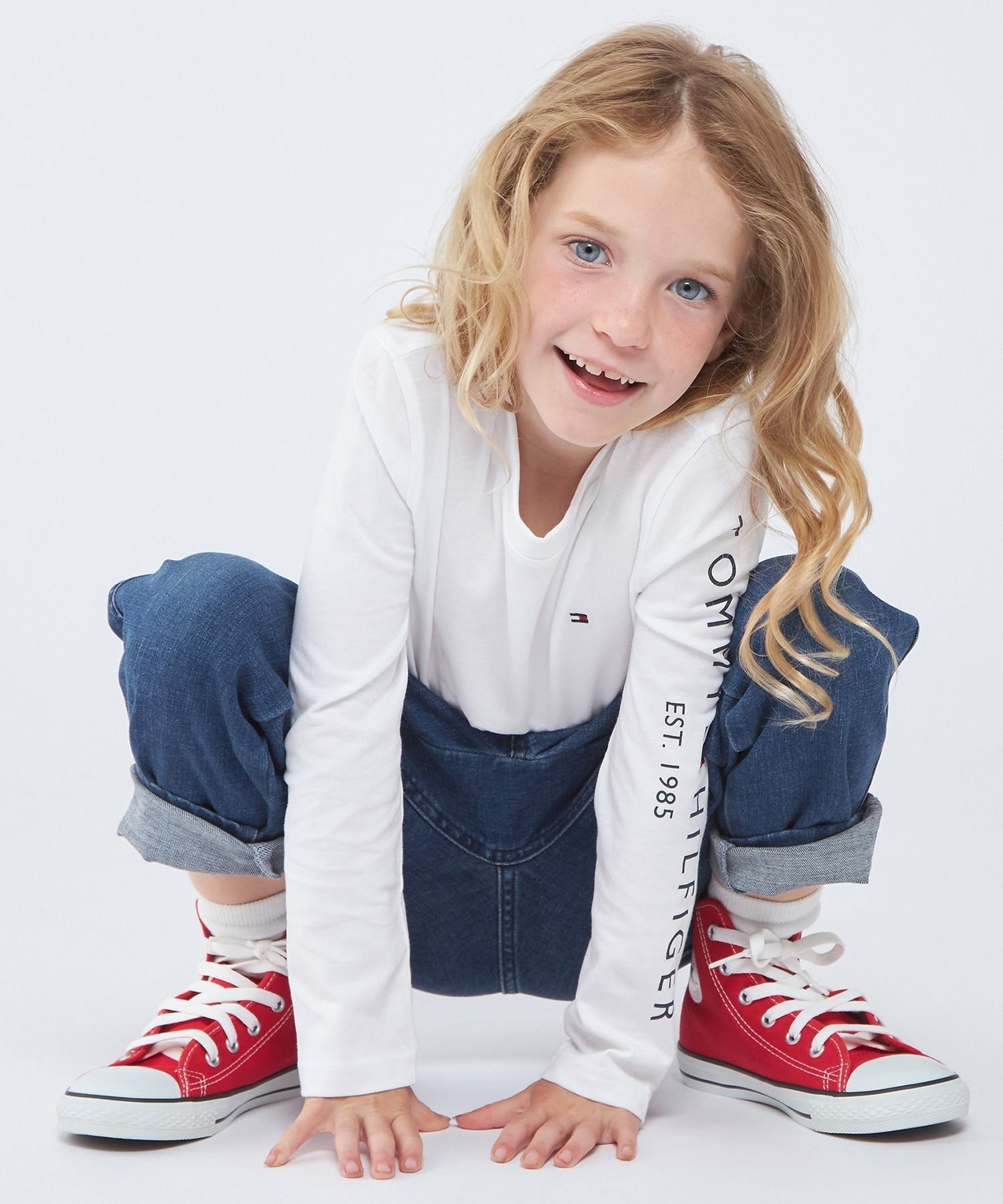 Базовая футболка с длинными рукавами с флагом TOMMY HILFIGER, White YBR