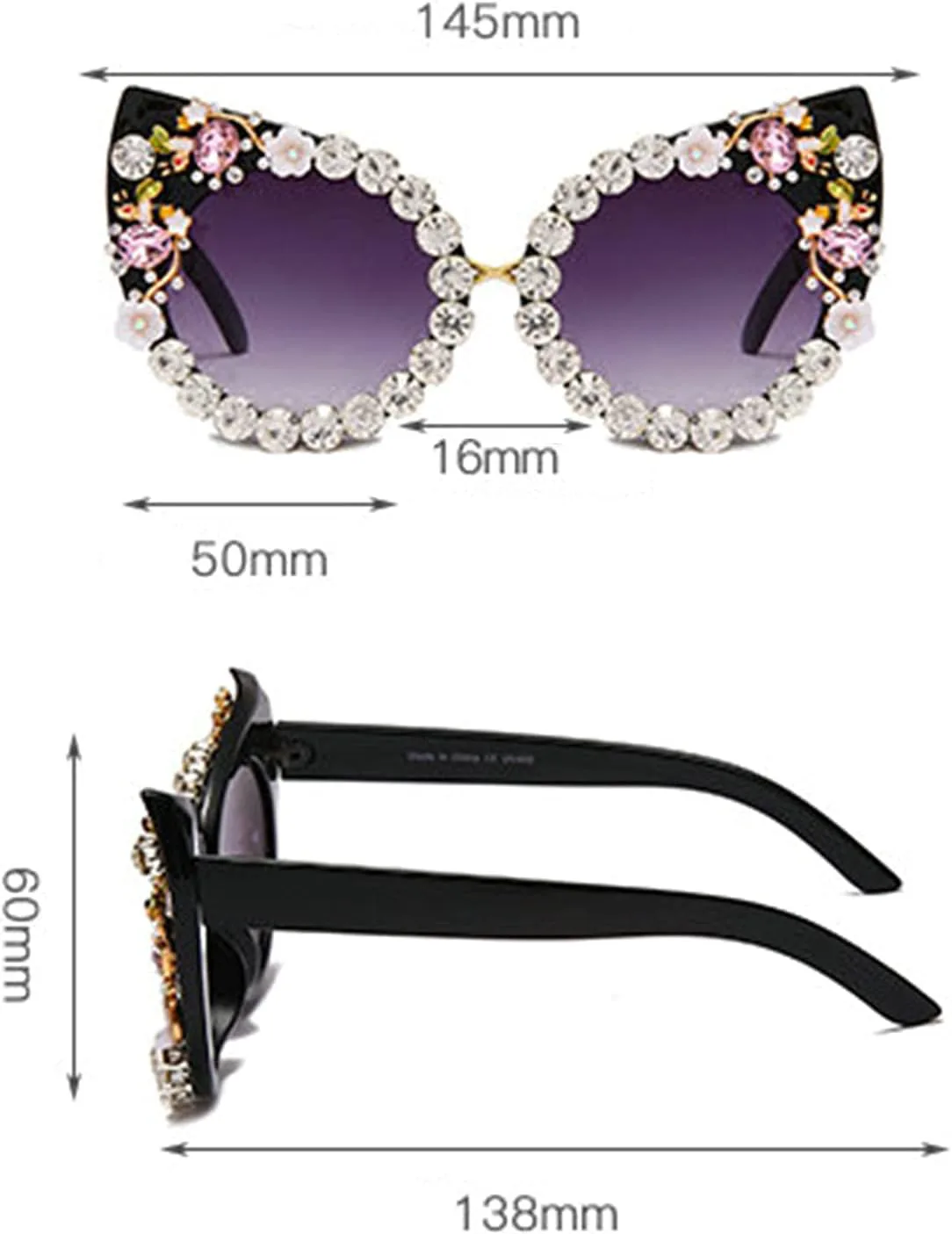 

Солнцезащитные очки «кошачий глаз» с бриллиантами, женские, с цветочным узором, стразами, в крупной оправе, разноцветные, с кристаллами, в винтажном стиле COTIA, Pink