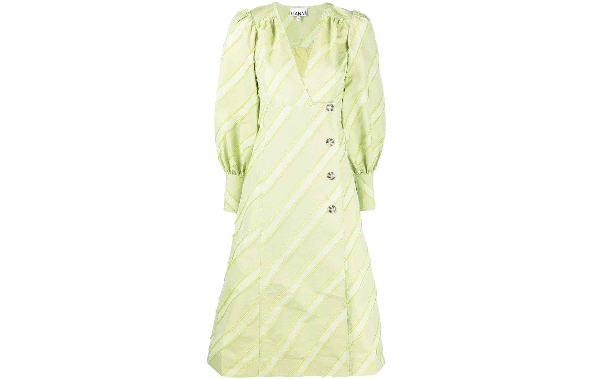 

Платье с V-образным вырезом и длинными рукавами GANNI, желтый