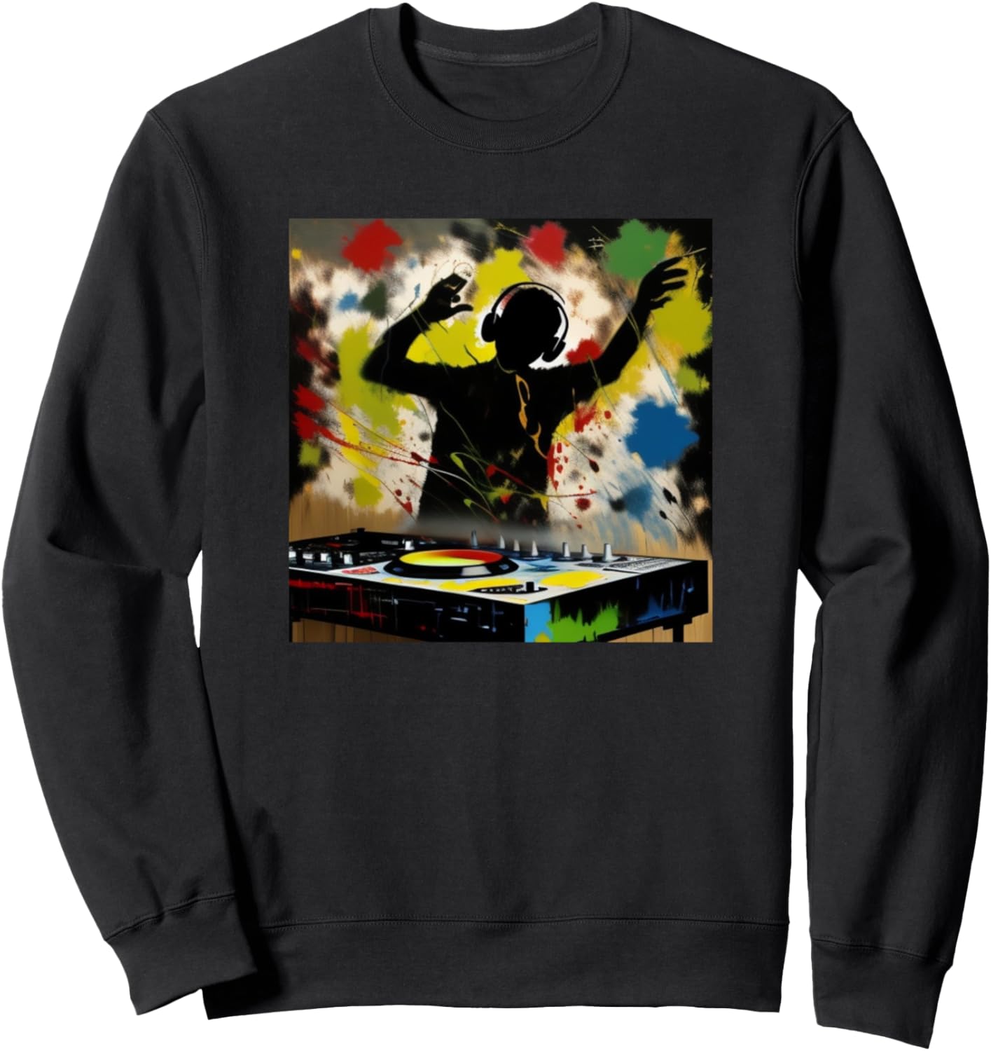 

Толстовка с изображением диджея Ди Джоки и красочного проигрывателя виниловых пластинок Dj Turntable Discjockey Men Women + Kids Boys Gift, черный