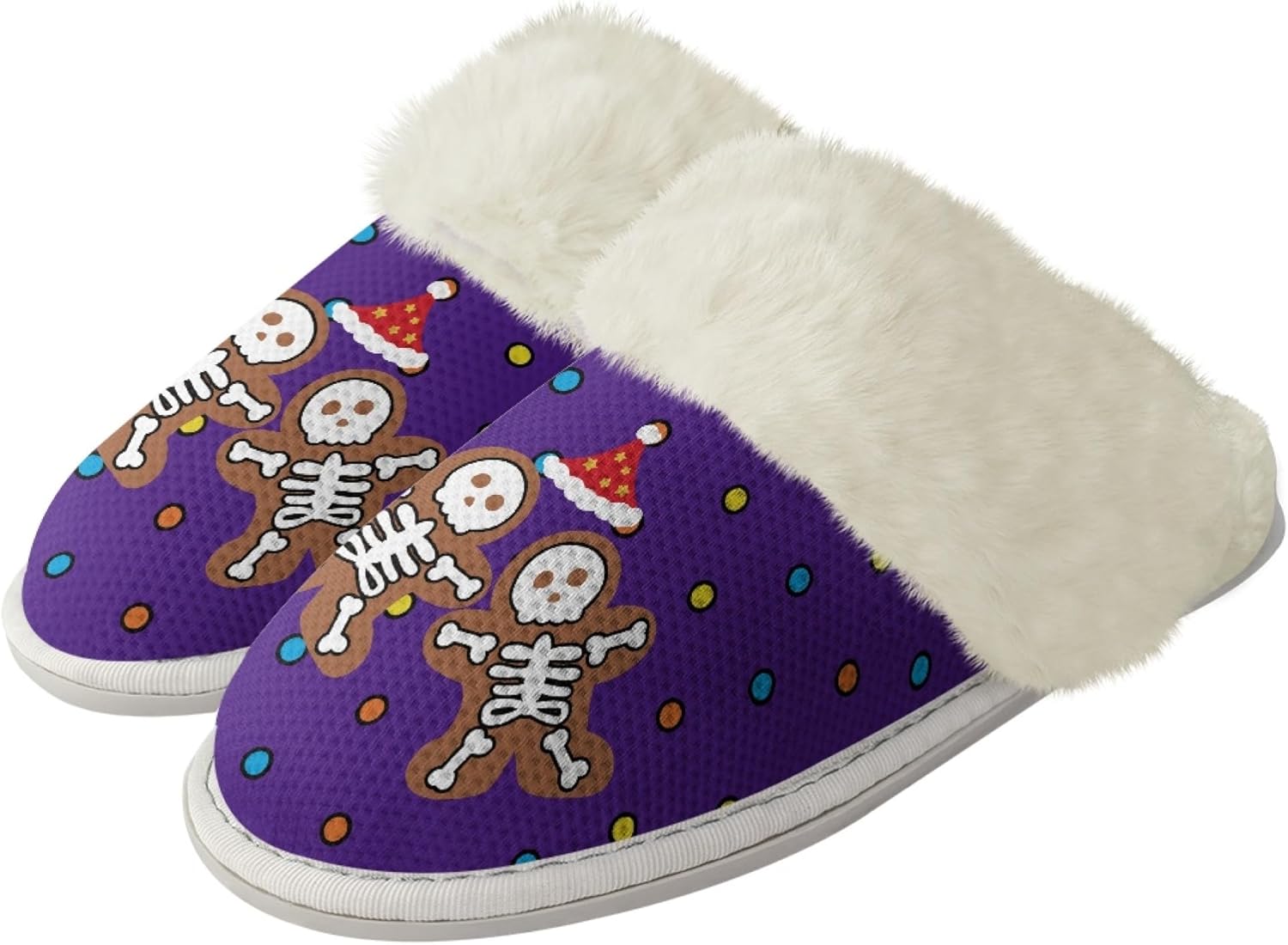 

Домашние тапочки Micoklinlin для мужчин и женщин, с мягкой плюшевой подкладкой, теплые и удобные, с искусственным меховым воротником, противоскользящие, Funny Skeleton