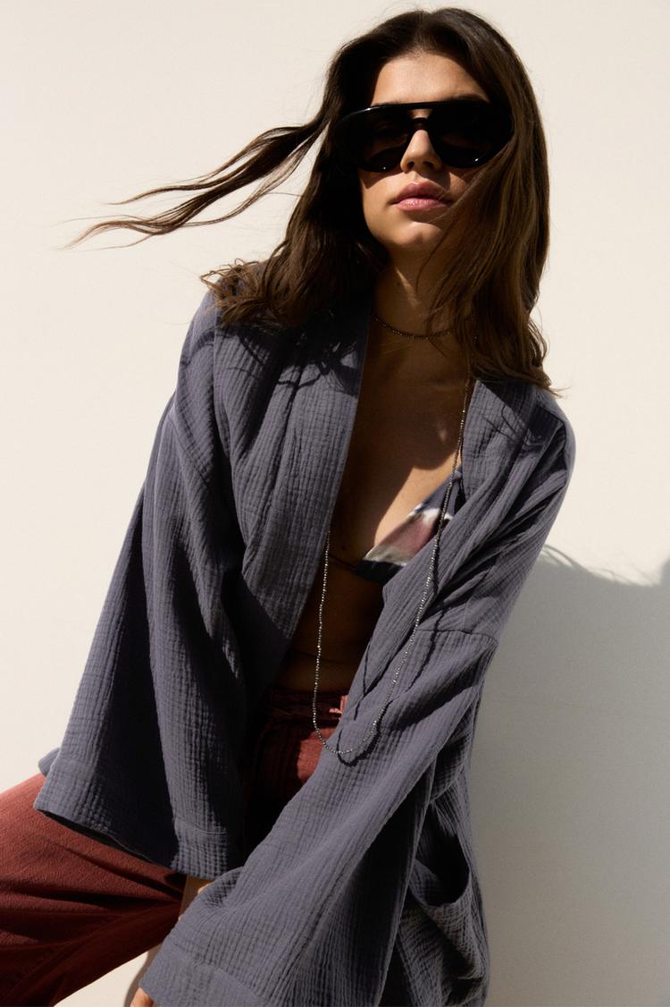 

Струящаяся куртка-кимоно Pull And Bear, серый