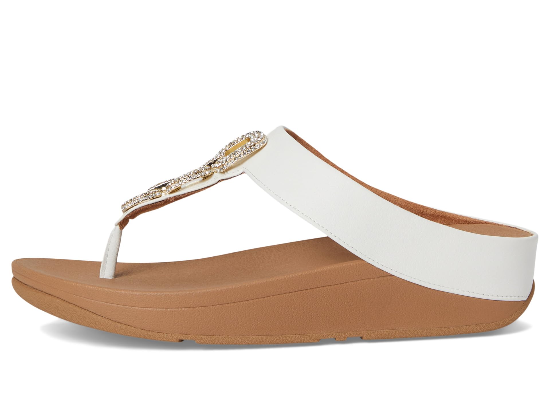 Сандалии FitFlop Fino Crystal-Chain Leather Toe-Post Sandals, цвет Urban White — фото 4