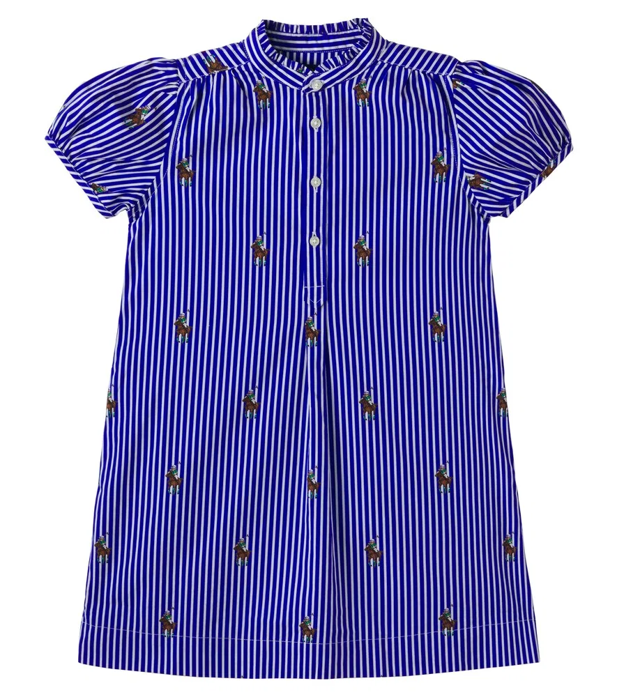 Хлопковое платье в полоску с логотипом Polo Ralph Lauren Kids, белый