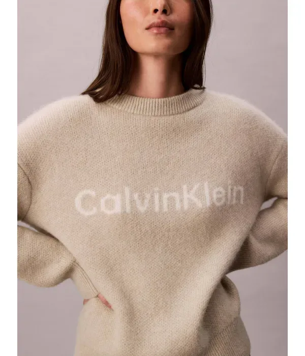 Шерстяной свитер loose fit Calvin Klein, бежевый — фото 4
