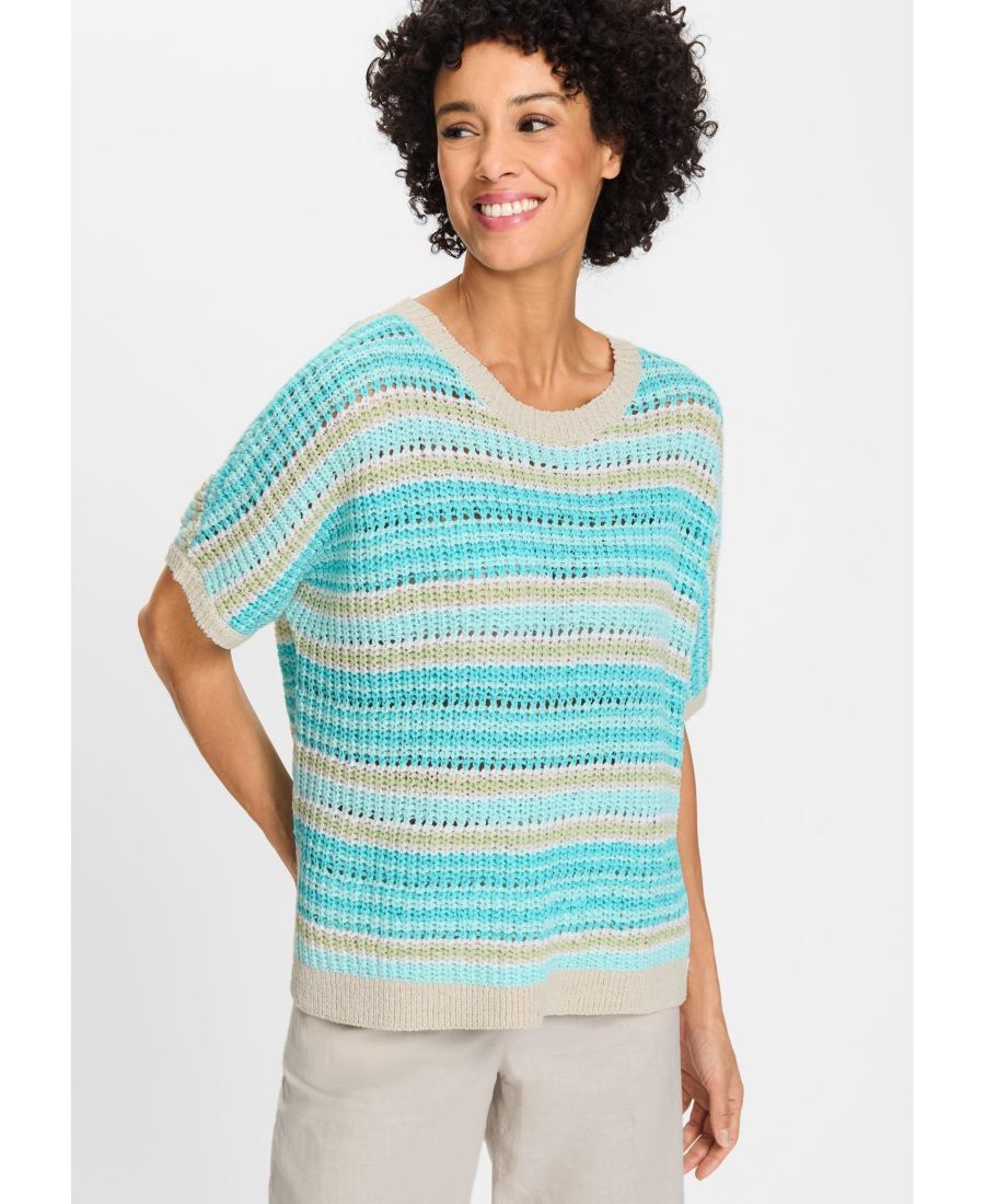 

Женский полосатый свитер с рукавами летучая мышь из тесьмы Olsen, Aqua mint