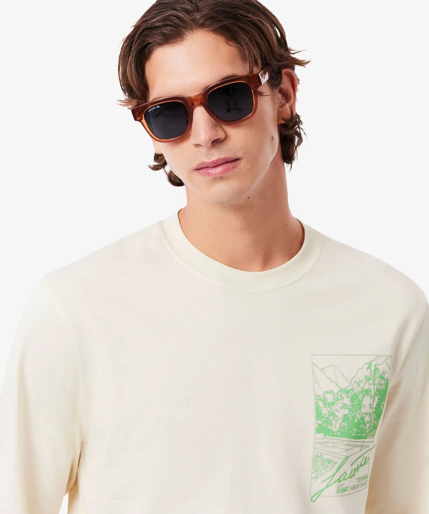 Мужская и женская футболка LACOSTE с длинным рукавом и принтом — фото 4