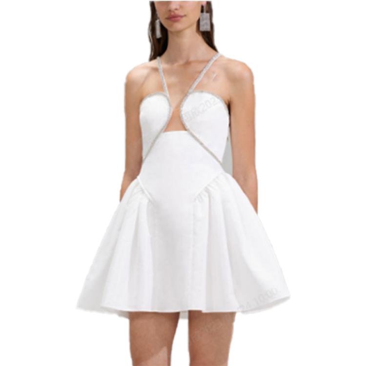 

Футболка из тафты расклешенная мини Self-portrait, чисто-белый