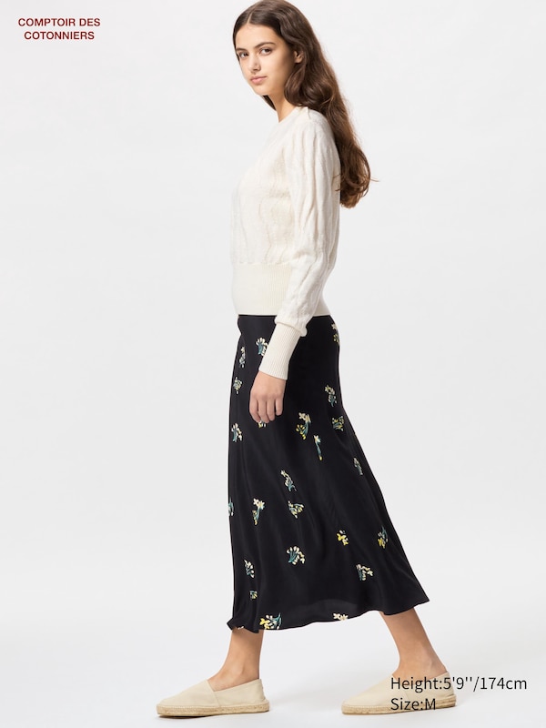 

Юбка из вискозы (длинная, с принтом) Uniqlo, черный