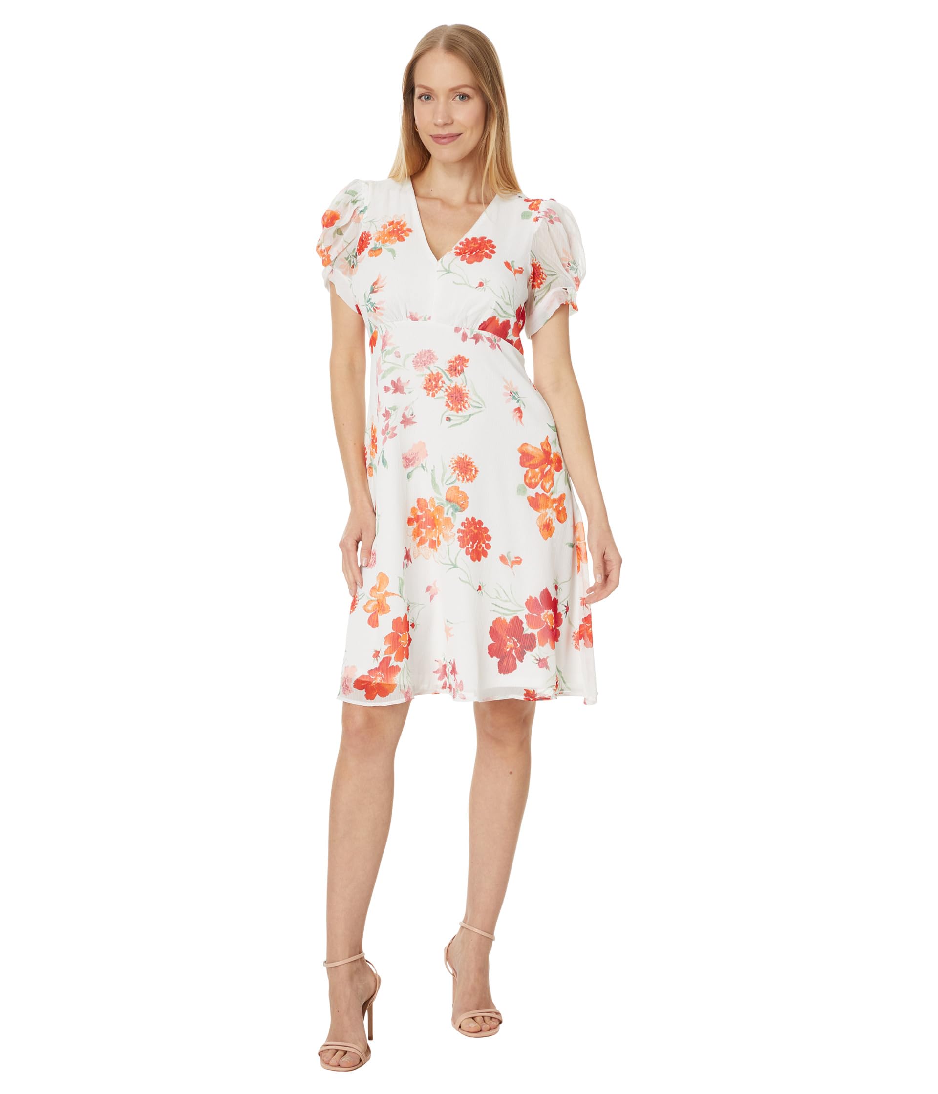 

Платье Calvin Klein Short Chiffon Dress With Puff Sleeve, Fire Multi
