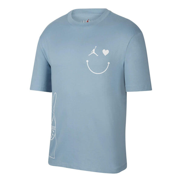 

Футболка Men's Air Jordan Smiling Face Pattern Logo Printing Round Neck Short Sleeve Blue T-Shirt, мультиколор