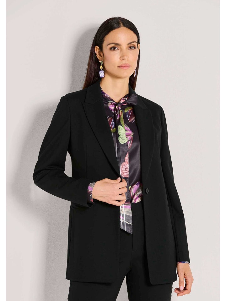 

MADELEINE Элегантный длинный блейзер из эластичной ткани черного цвета