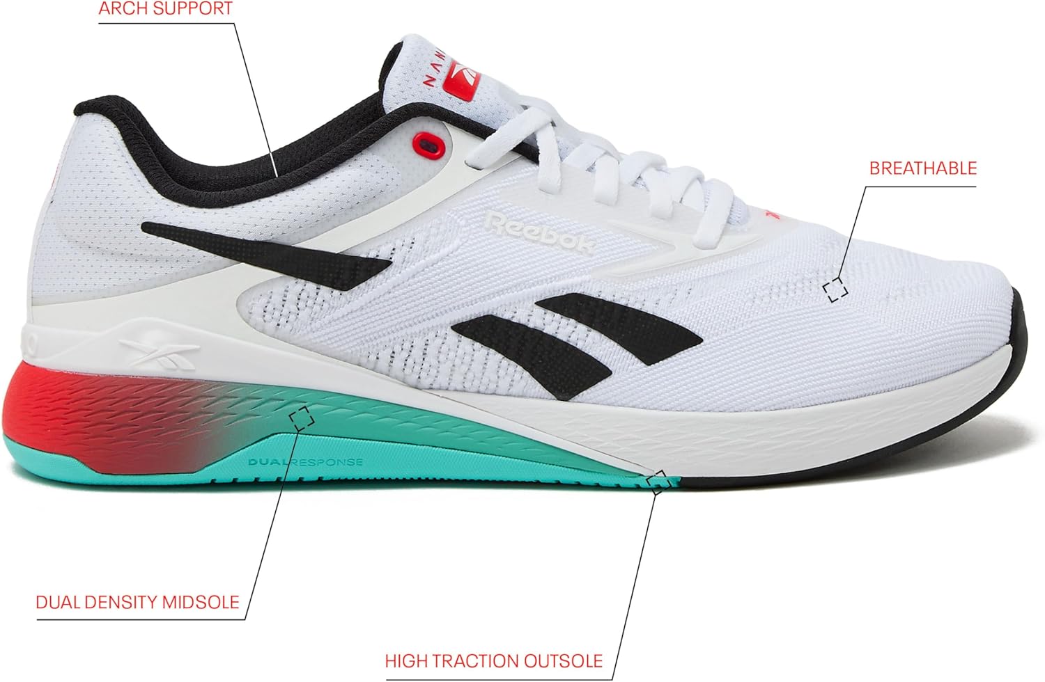 Мужские кроссовки Reebok Nano X5, для кросс-тренинга и легкого бега, белый/черный/красный — фото 2