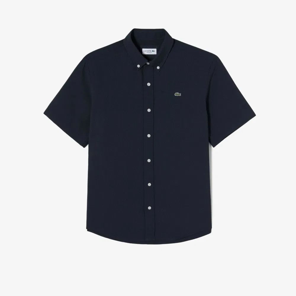 Мужская рубашка-джерси с коротким рукавом тёмно-синяя от Lacoste