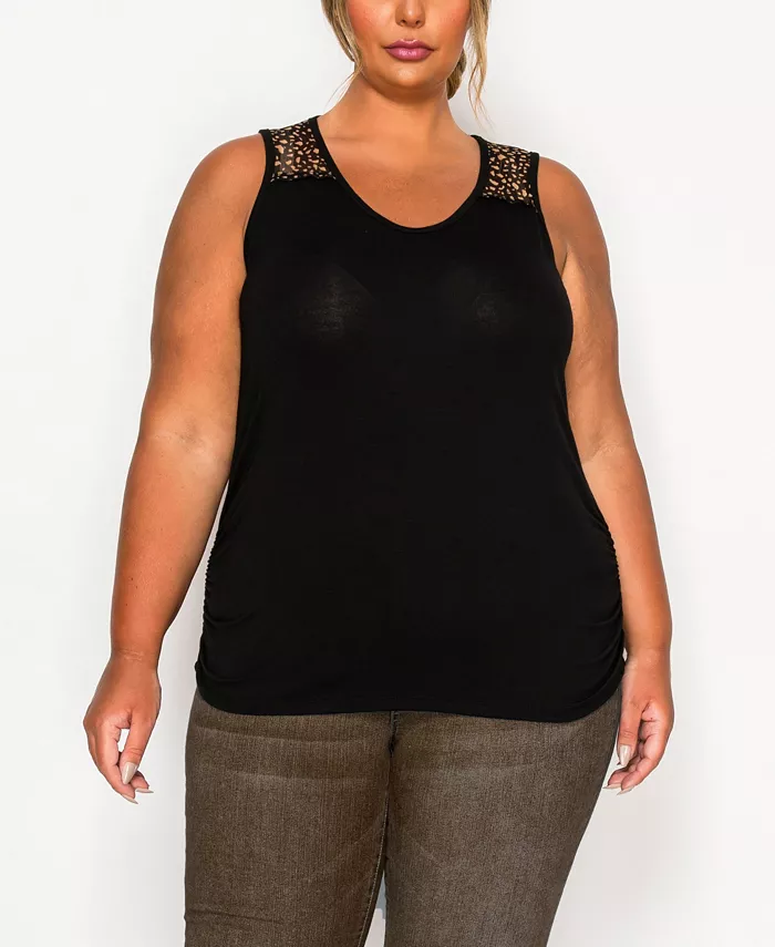 

Майка размера плюс с сетчатыми вставками и сборками по бокам COIN 1804, черный