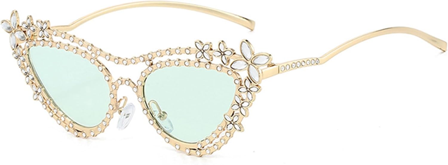 

Солнцезащитные очки bullabulling «Кошачий глаз» со стразами для женщин, в стиле 90-х, блестящие, в стиле хиппи-диско, модные солнцезащитные очки для маленького лица, Green