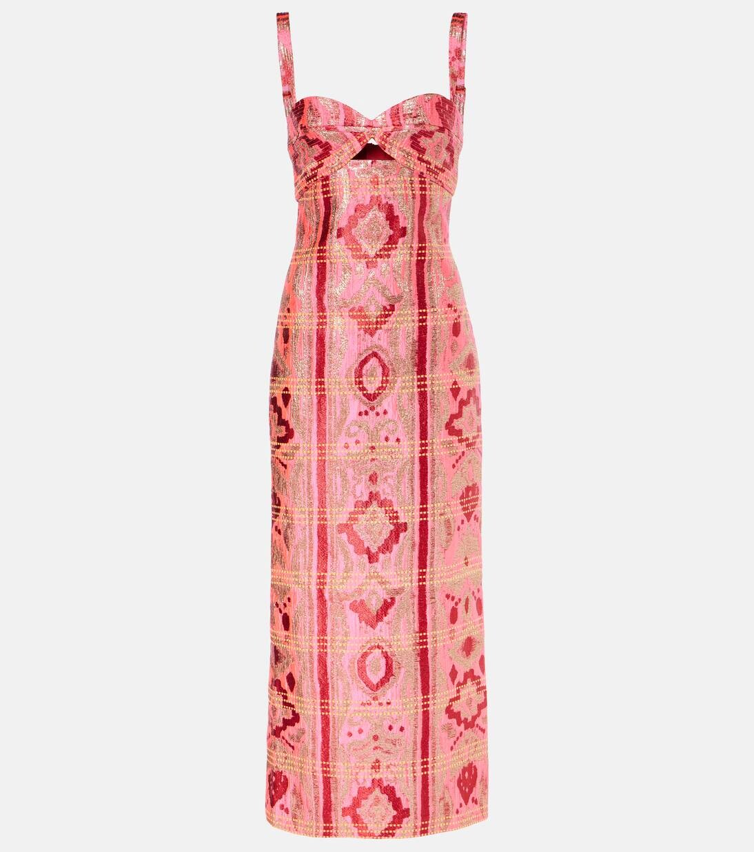 

Платье миди с перекрученным вырезом Johanna Ortiz, цвет lurex pink/wine