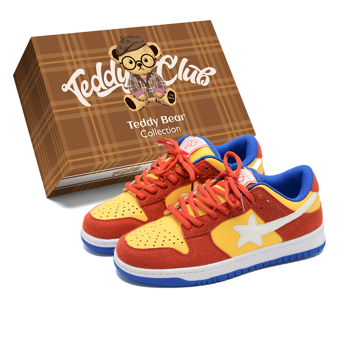

Teddy Bear Collection Низкие противоскользящие износостойкие легкие унисекс скейтерские кроссовки с оранжево-желтыми звездами, цвет Orange Yellow Stars