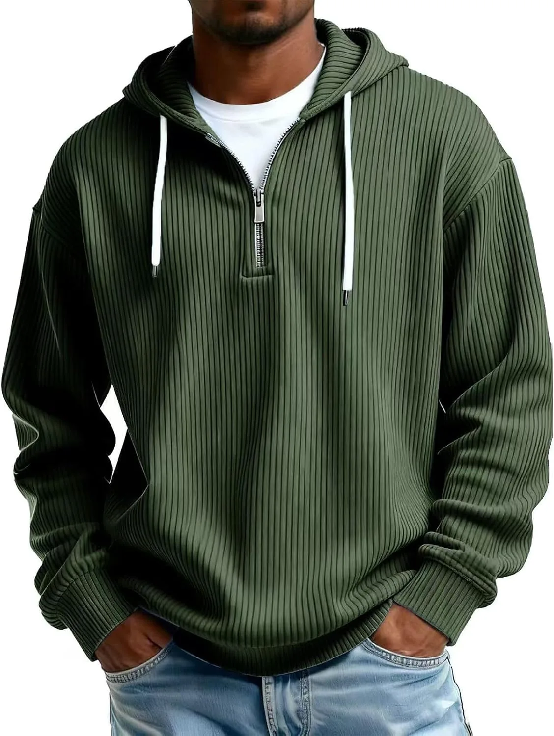 

Мужской свитшот с капюшоном из вельвета, на молнии, свободного кроя moolBeko