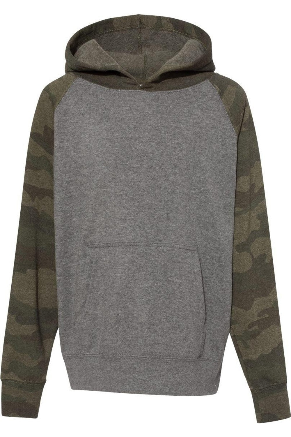 

Independent Trading Co. Молодежная смесовая худи с регланными рукавами, Nickel Heather/ Forest Camo