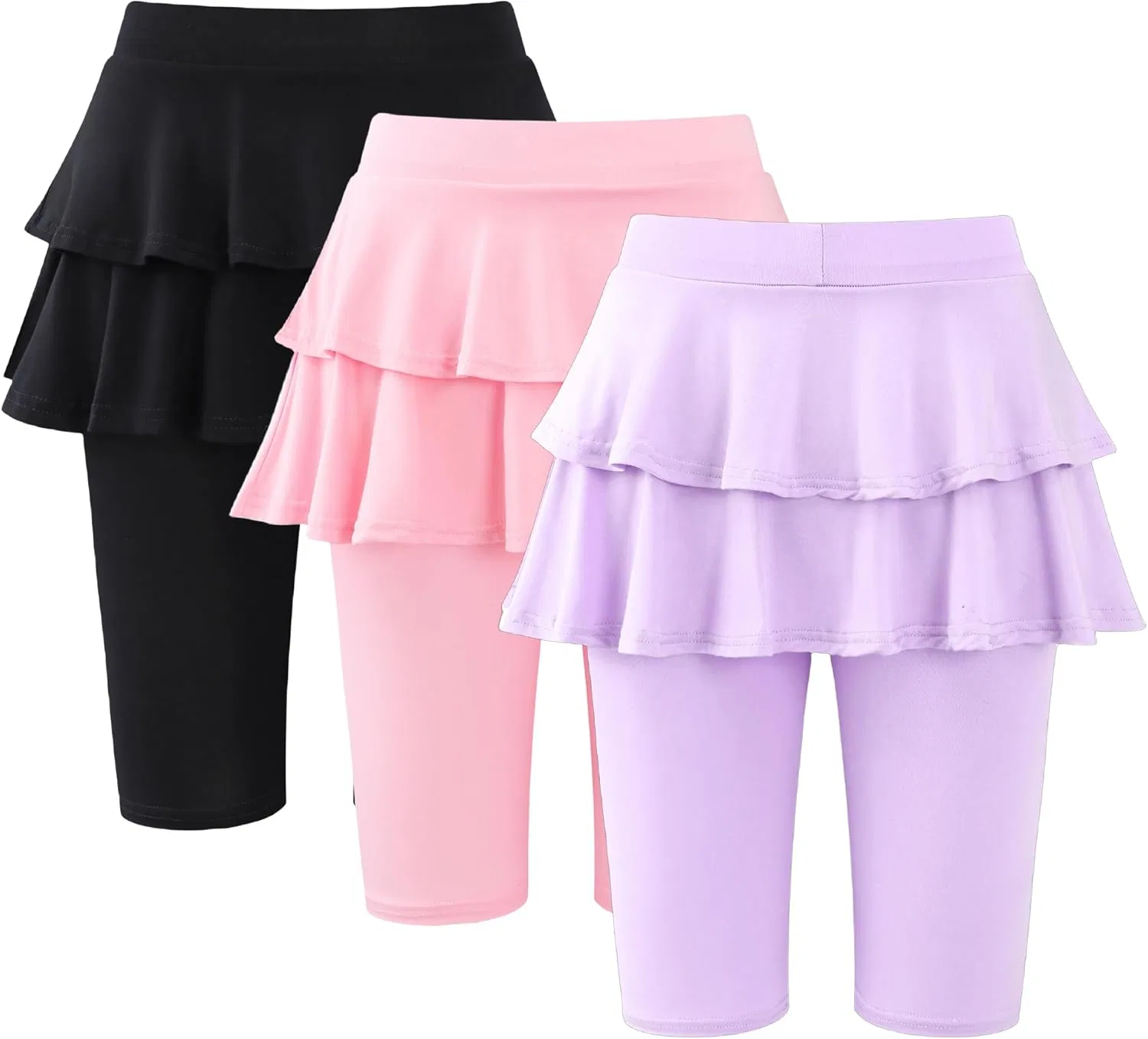 Леггинсы с юбкой для девочек, Deuerr, Black/Pink/Purple
