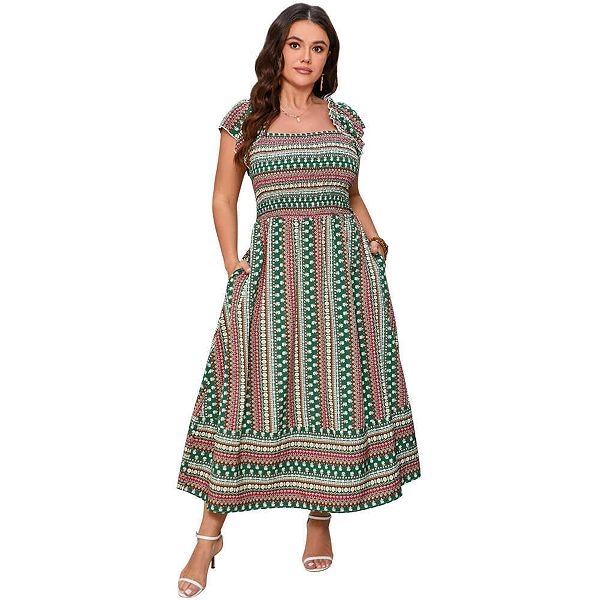 

Женские брюки plus size smocked high waist в стиле бохо для лета 4x Hallih Burton, Green