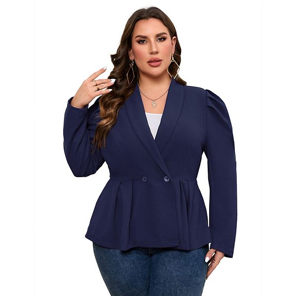 

Женский блейзер plus size casual с длинными рукавами-пуфами и лацканами Seoria, Navy Blue
