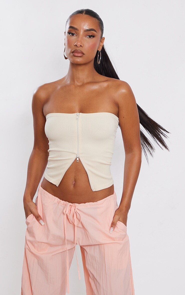 

PrettyLittleThing Длинное бандо на молнии с контуром цвета экрю