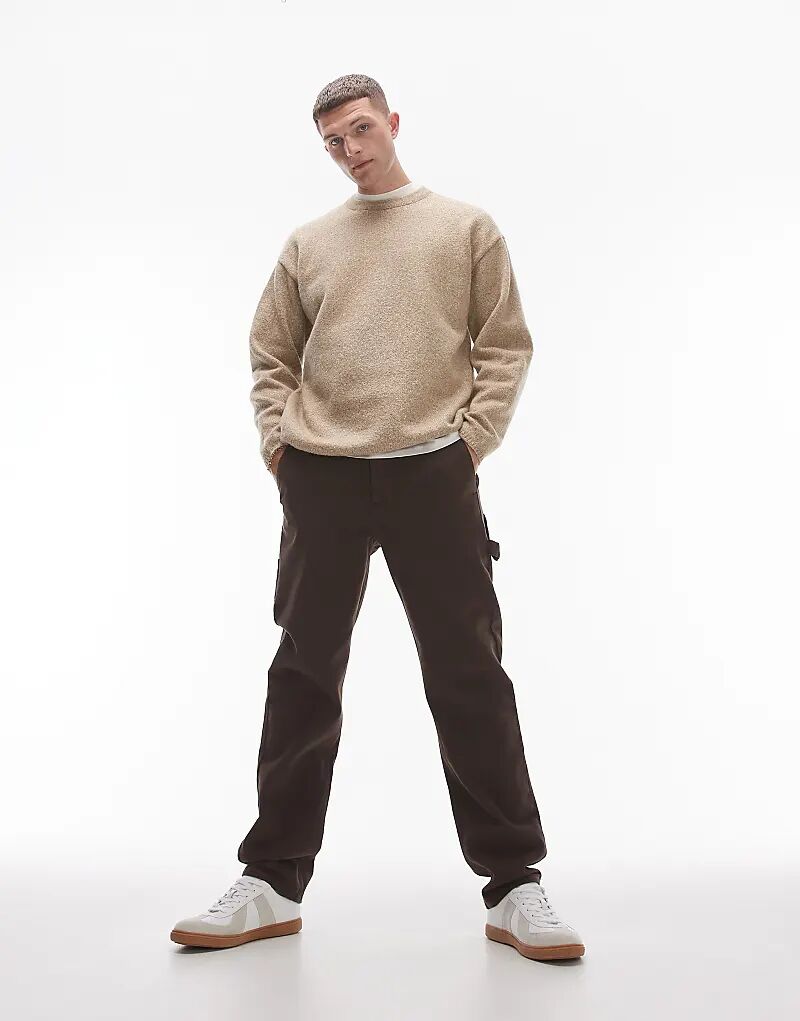 

Прямые брюки из твила коричневого цвета Topman