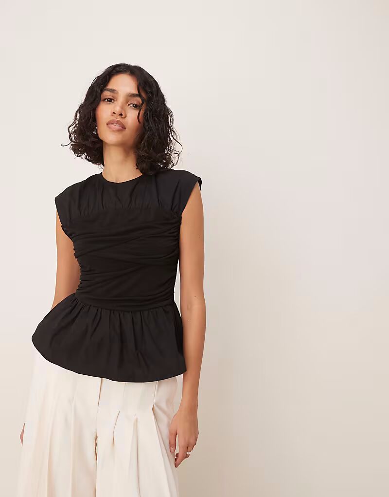 

Топ-бандаж из комбинированной ткани ASOS DESIGN с рюшами черного цвета