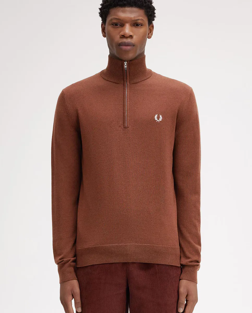 

Мужская толстовка без капюшона на полумолнии Fred Perry, коричневый
