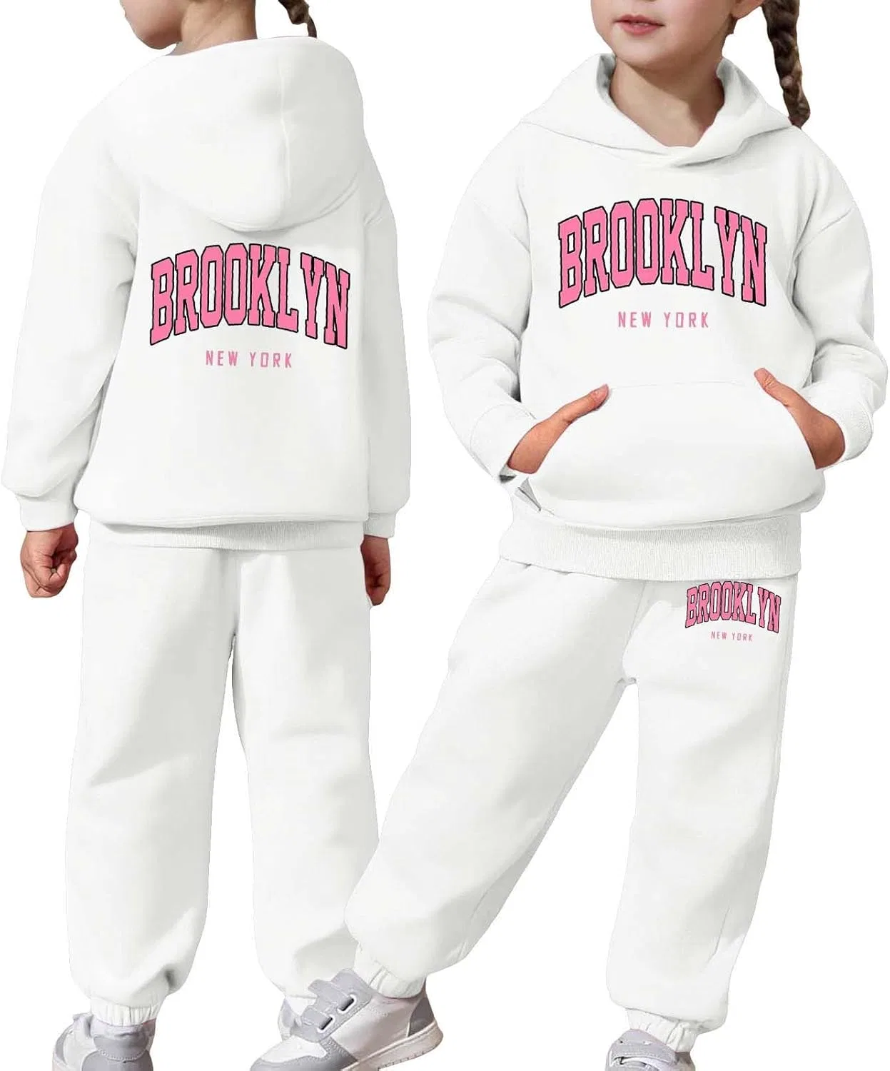 Детский спортивный костюм Brooklyn Letter Print, пуловер и джоггеры, белый