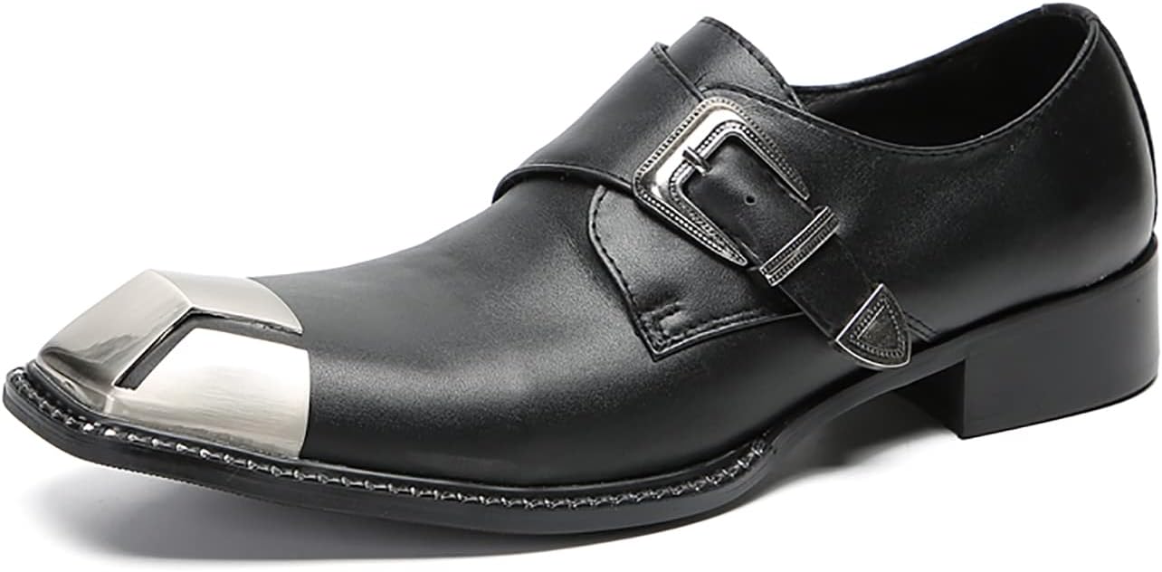 

Мужские лоферы Santimon, вечернее платье, повседневная обувь из натуральной кожи с пряжкой, металлический квадратный носок, модные мокасины, туфли для выпускного, свадьбы, смокинга, вестерн, бальные и диско туфли для мужчин, черный