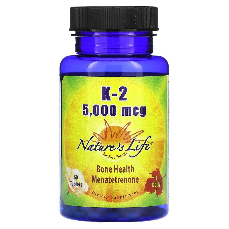 

Nature's Life, K-2, менатетренон, 5 000 мкг, 60 таблеток