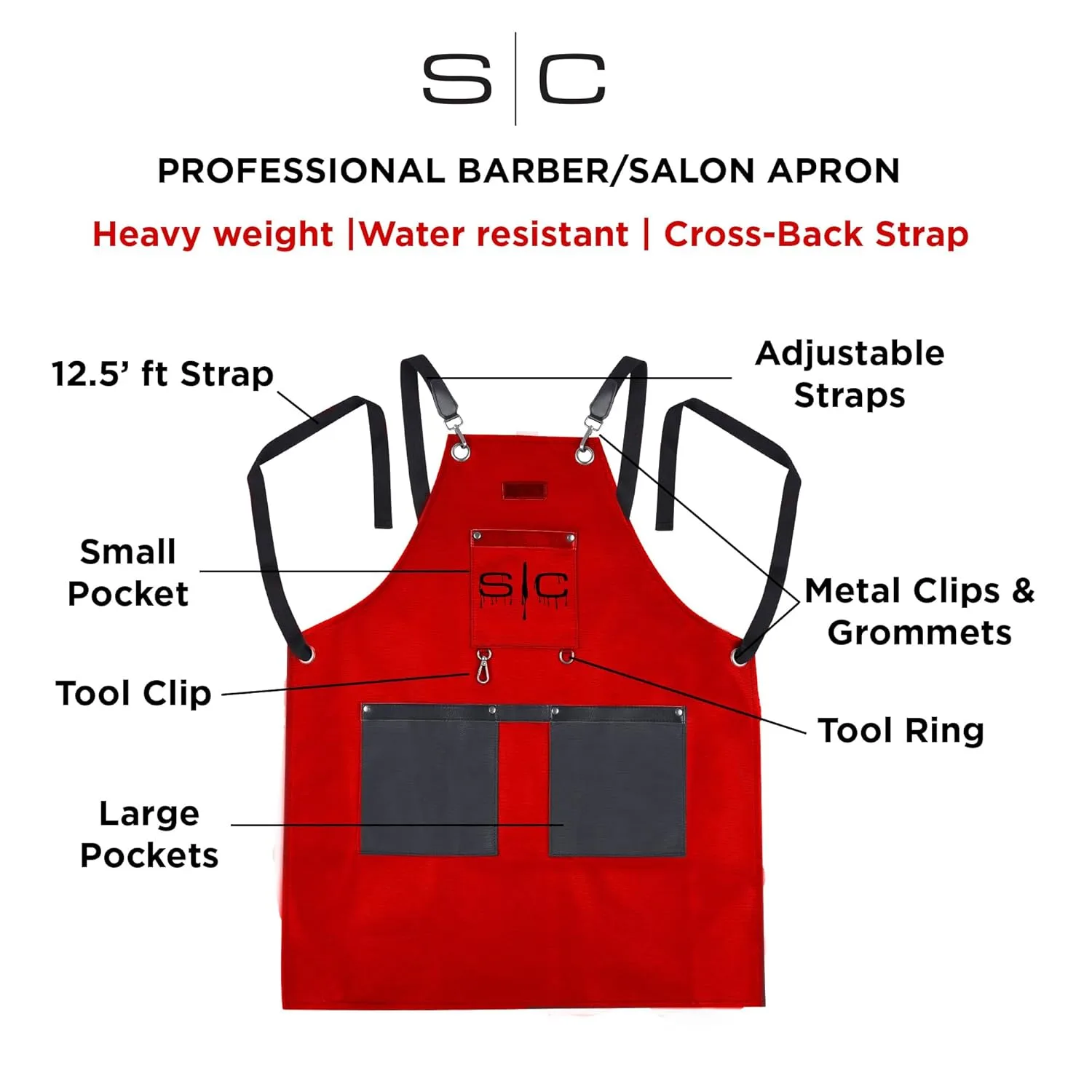 Профессиональный водонепроницаемый фартук для парикмахерской StyleCraft Heavy Weight с перекрестными лямками на спине и карманами. Один размер, Red — фото 4