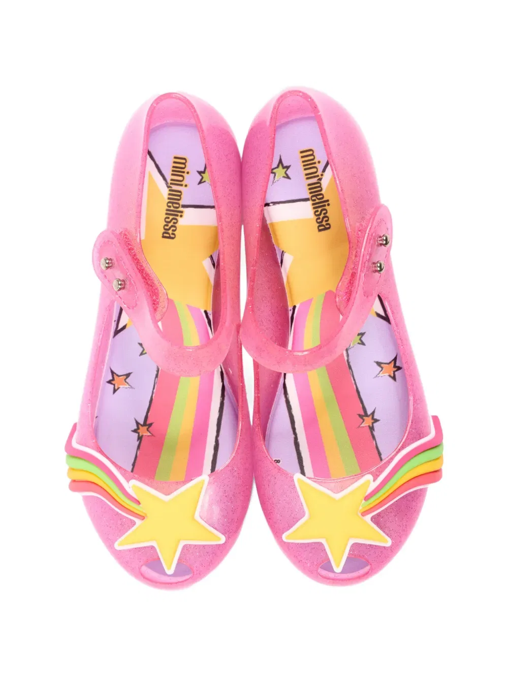 Балетки со звездным узором и блестками Mini Melissa, розовый — фото 3