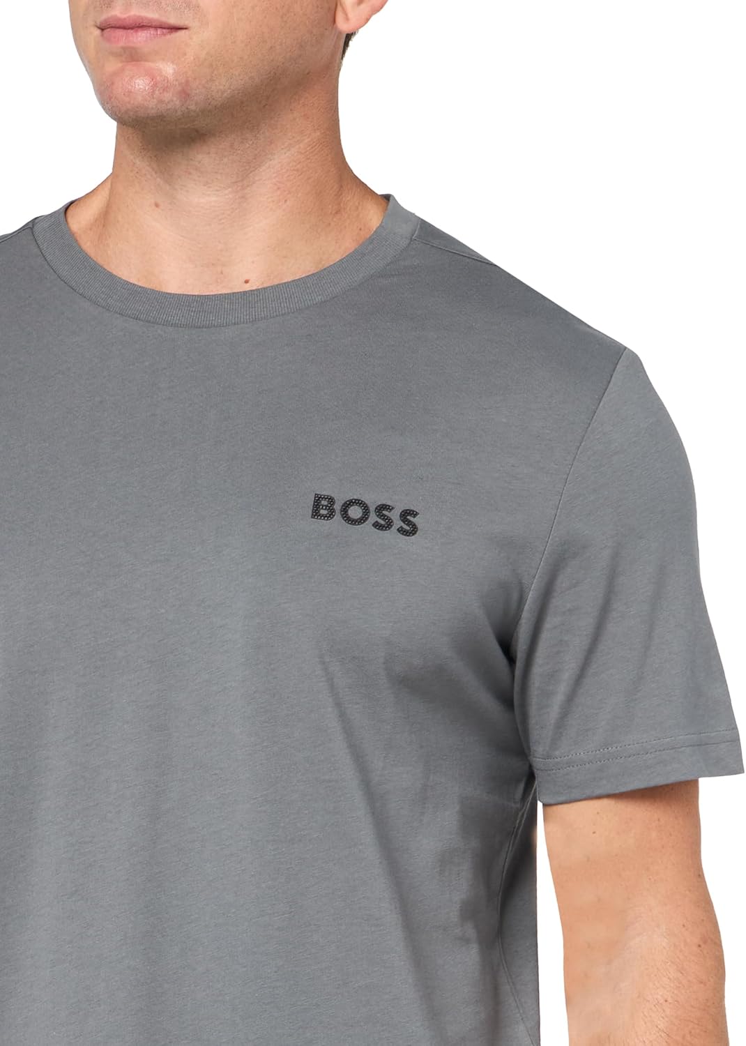 BOSS Мужская хлопковая футболка с контрастным логотипом, Mushroom Grey — фото 3