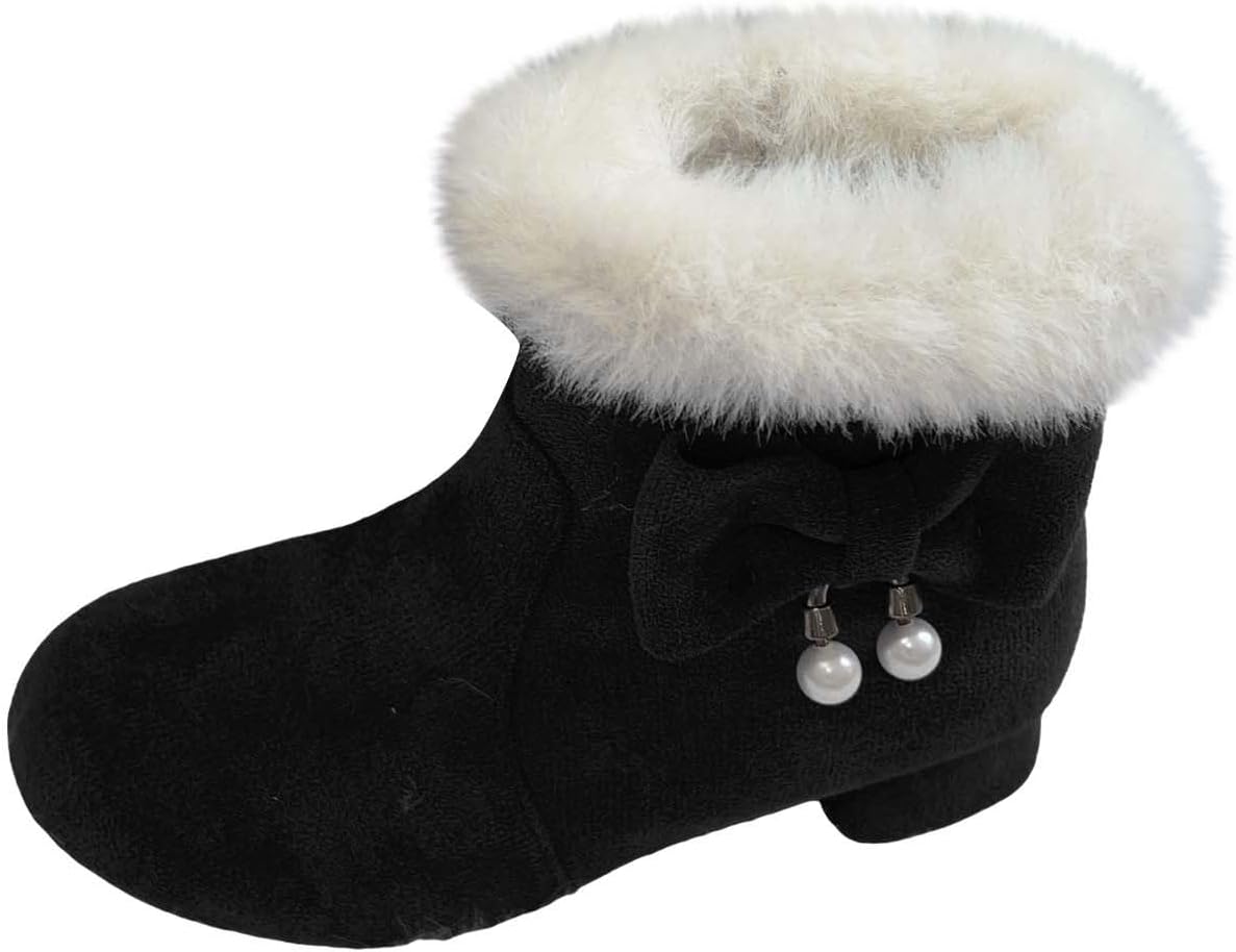 

Детские туфли на низком каблуке с искусственным мехом, утепленные, противоскользящие, уютные зимние ботиночки для девочек, принцессы, с меховой отделкой, утепленные ботинки до щиколотки Generic, Black