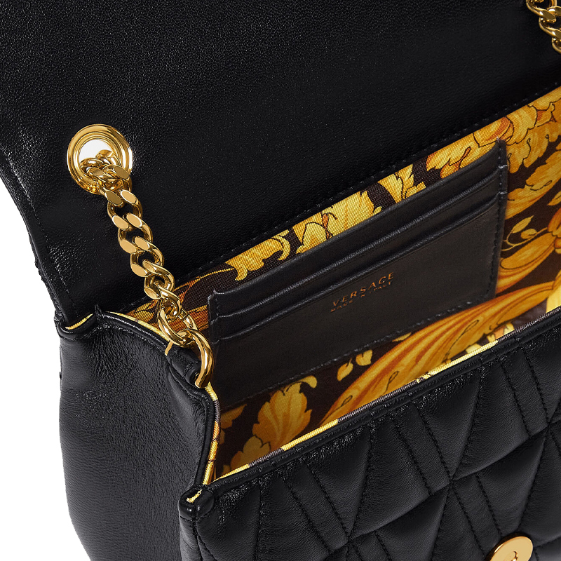VERSACE Кожаная сумка через плечо женская черная — фото 4