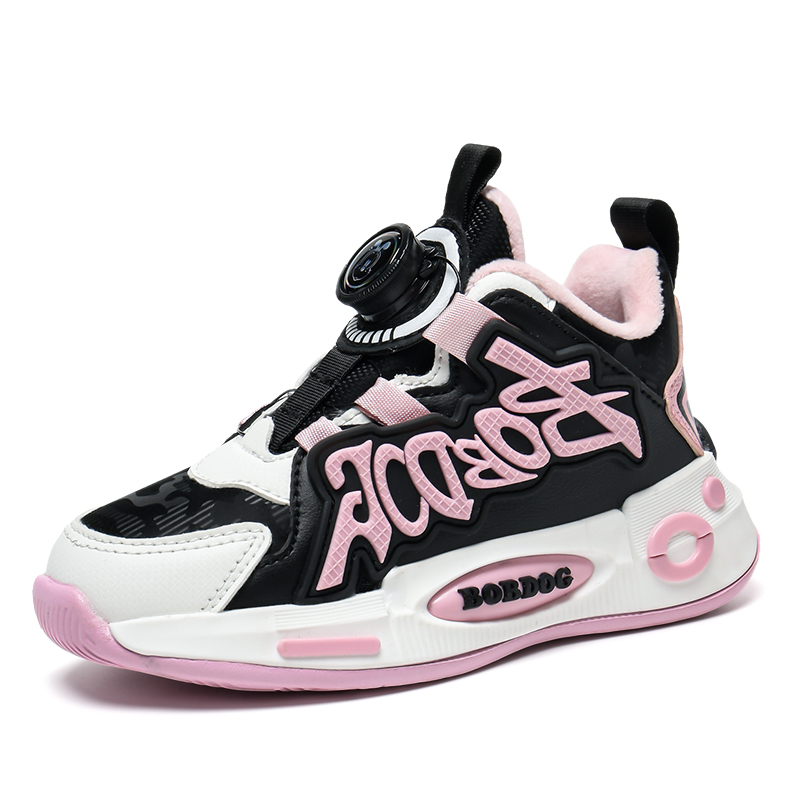 

Противоскользящие амортизирующие легкие амортизирующие теплые детские баскетбольные кроссовки средней высоты BOBDOG, черный/розовый