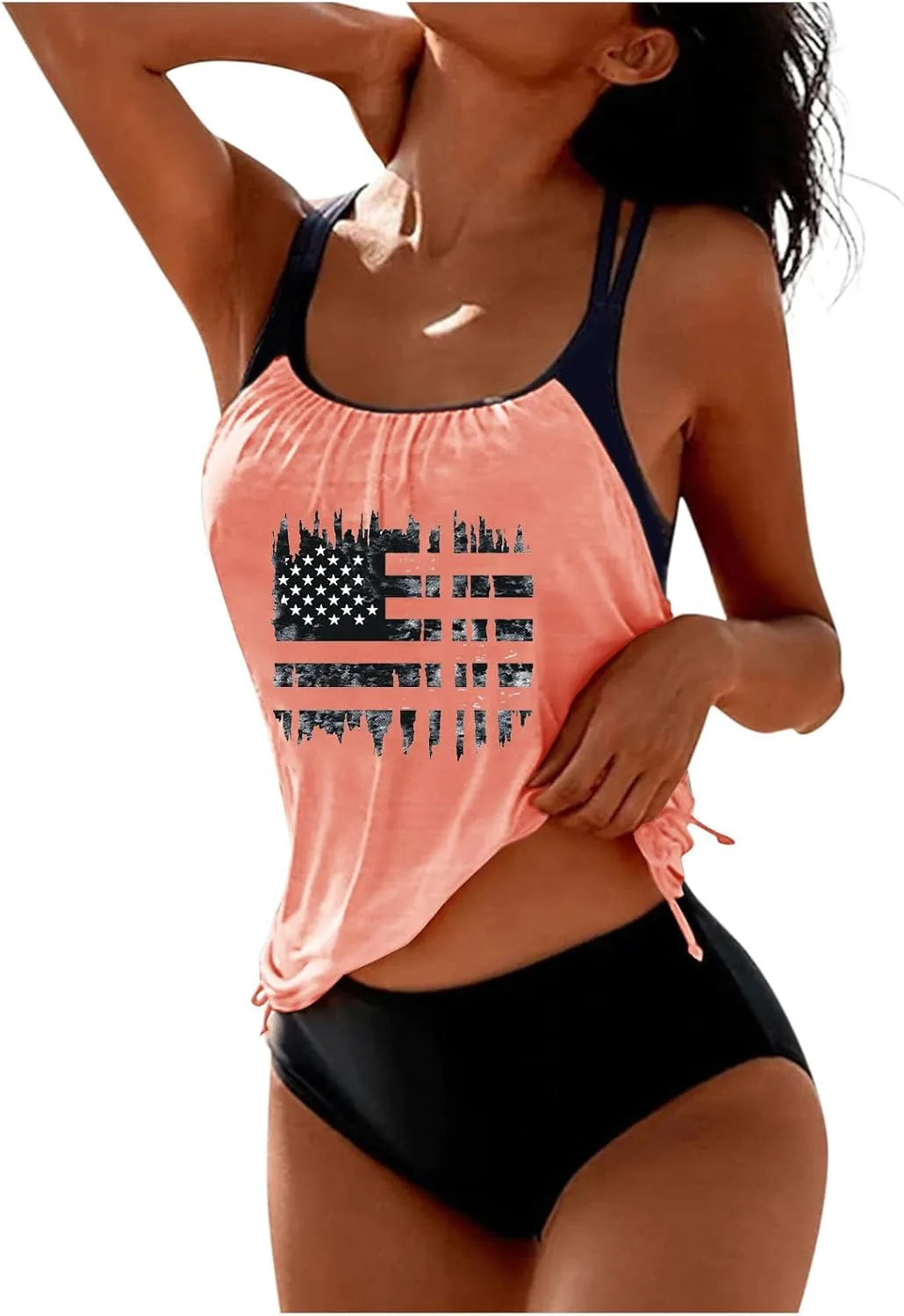 Женский купальник American Flag Print двухсоставный скромный танкини для пляжа 4th of July патриотический Generic, розовый