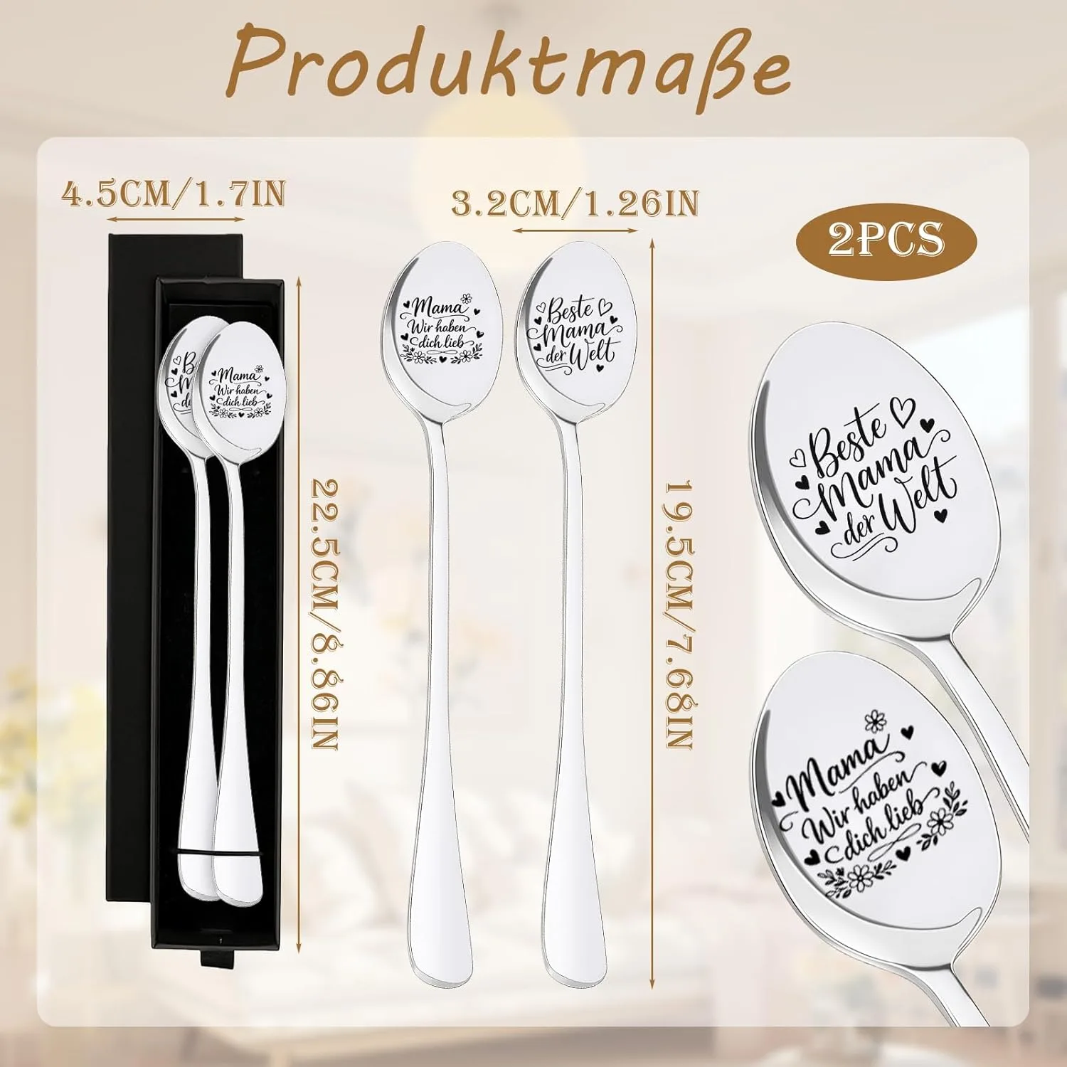 2er Set Edelstahl Löffel Mit Gravur Mit Geschenkbox PIujsym — фото 2
