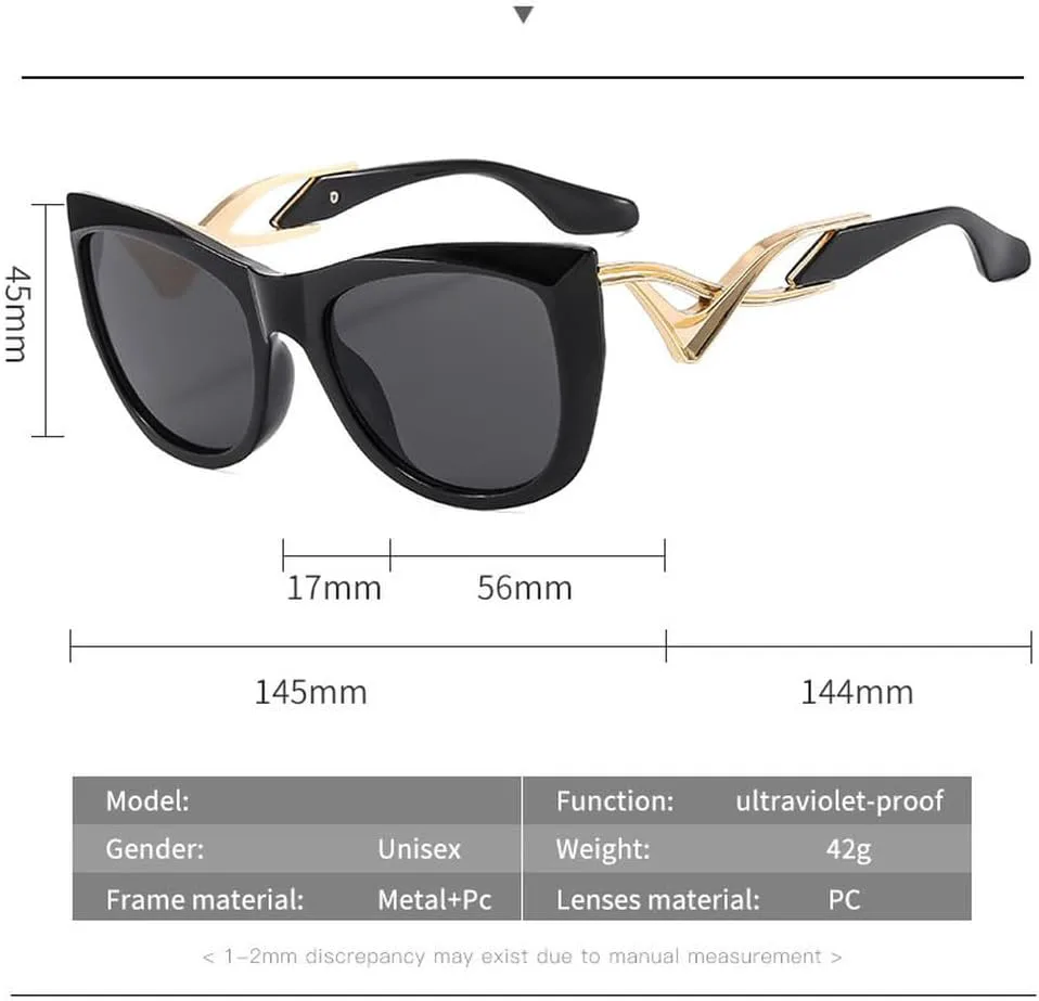 

Женские солнцезащитные очки «кошачий глаз» с изогнутым оправой, высококачественные, модные, с металлическими линзами и плавным изменением цвета HVTVTLA, Gray
