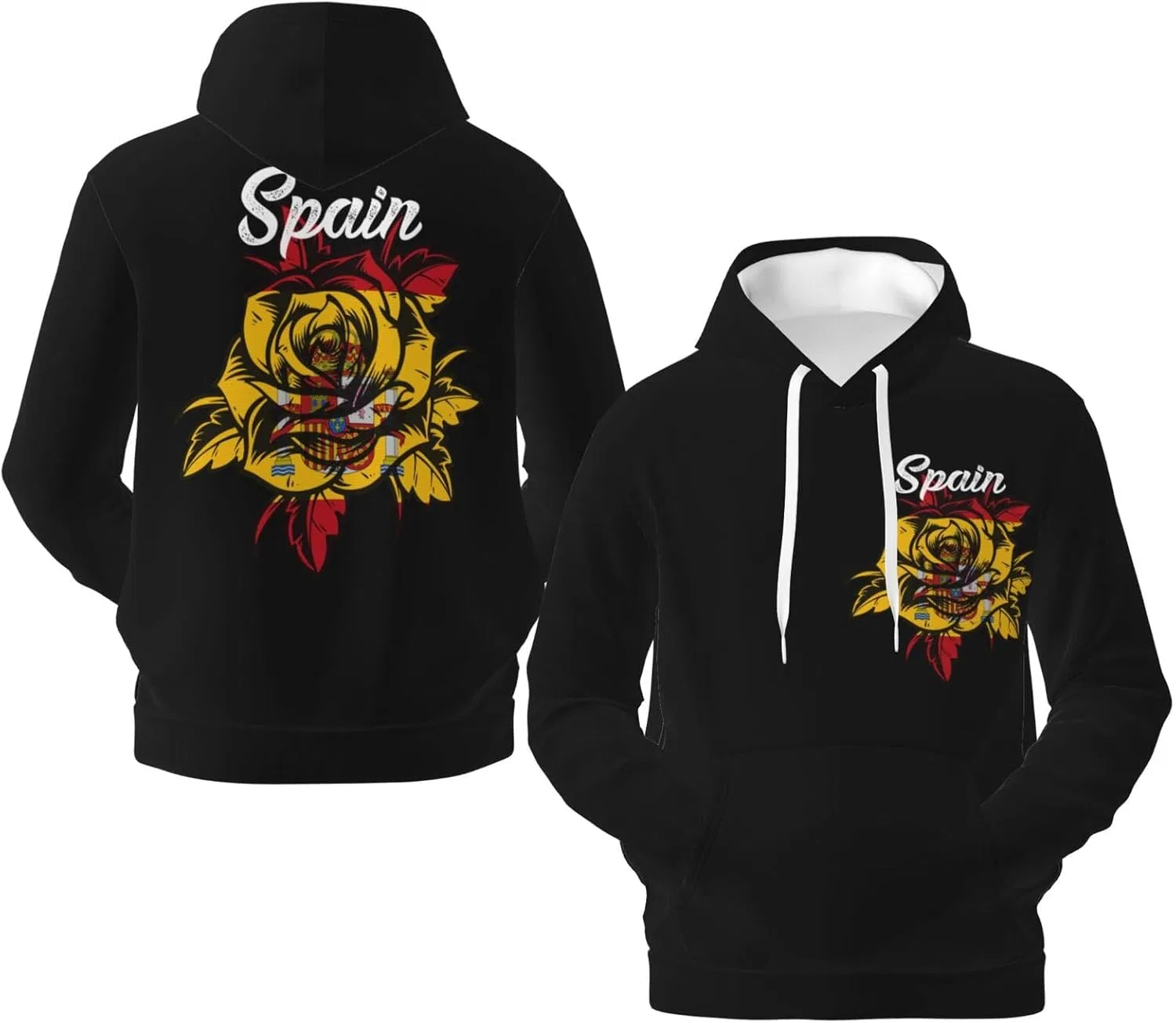 Generic Винтажная худи с капюшоном и карманом Vintage Rose Spanish Spain Flag