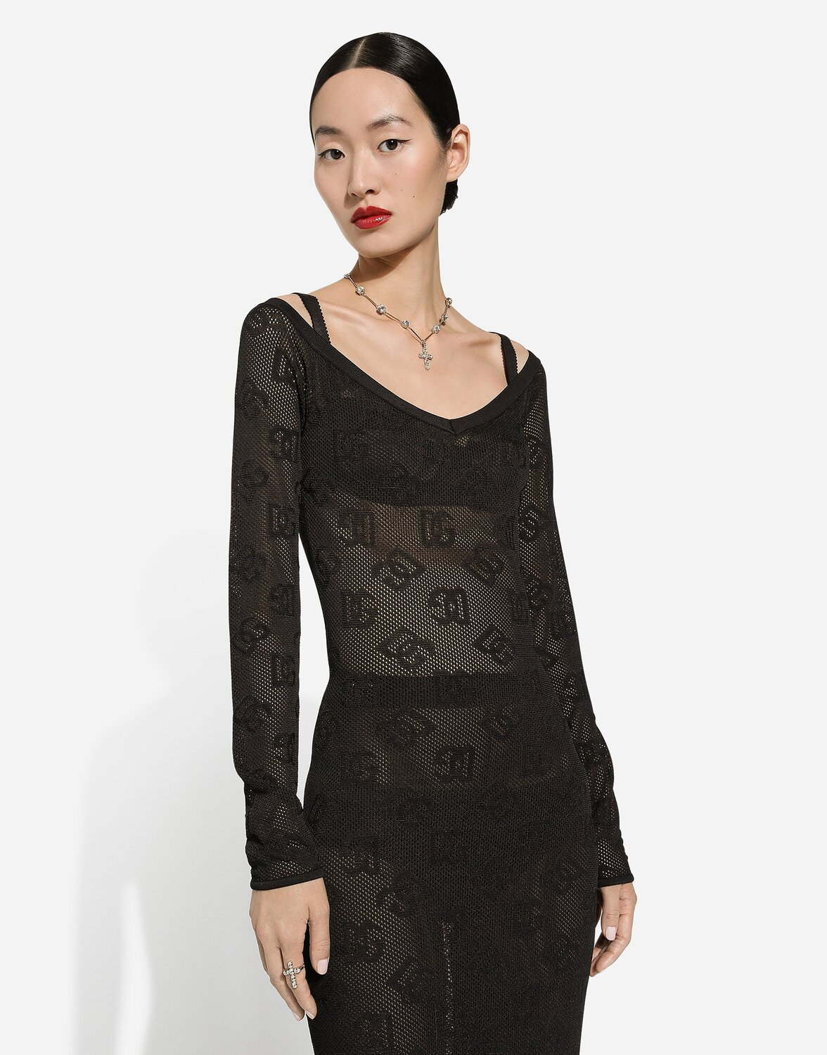 Колье в стиле четок с крестами, украшенными стразами Dolce & Gabbana, кристалл — фото 2