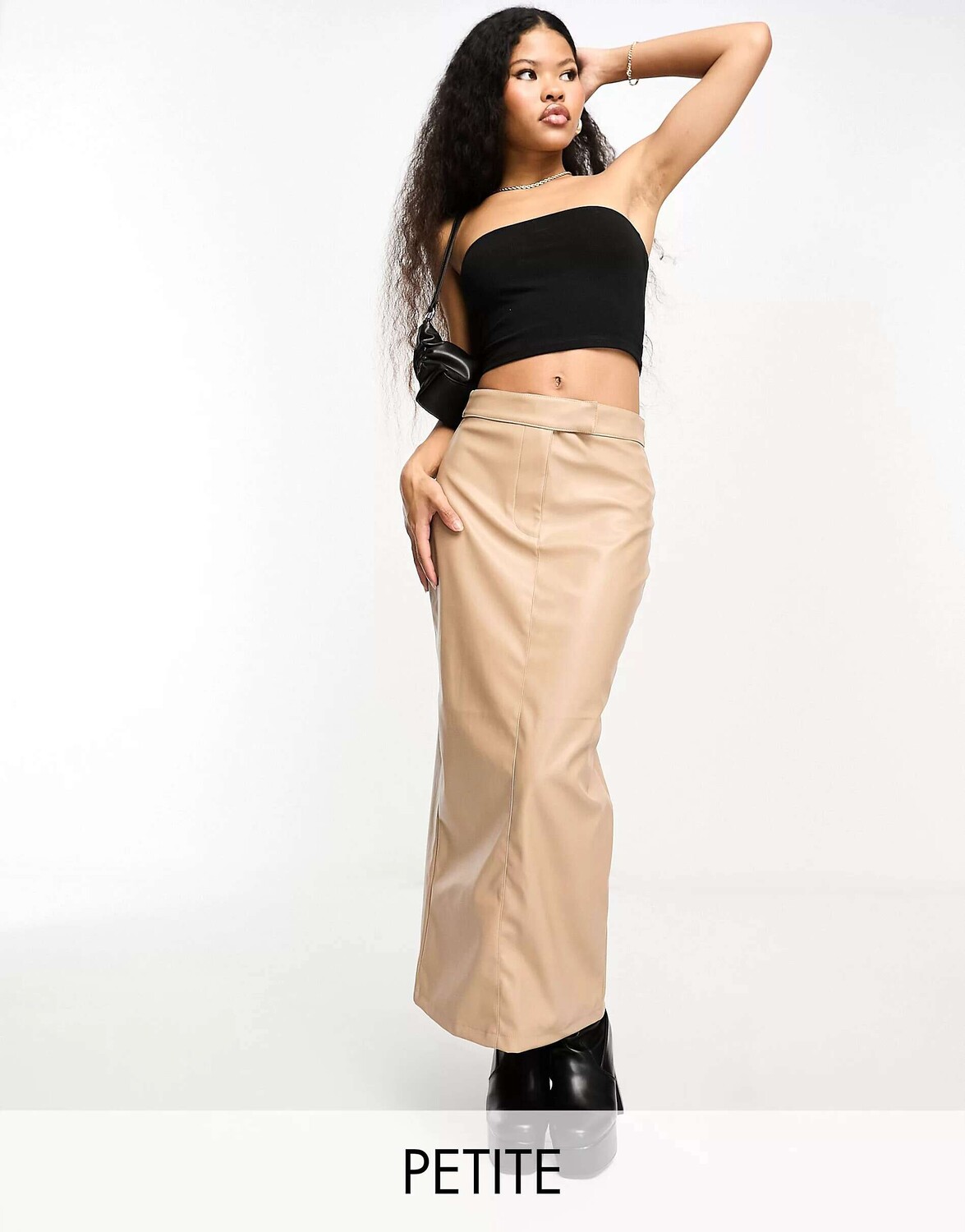

Коричневая юбка миди из искусственной кожи River Island