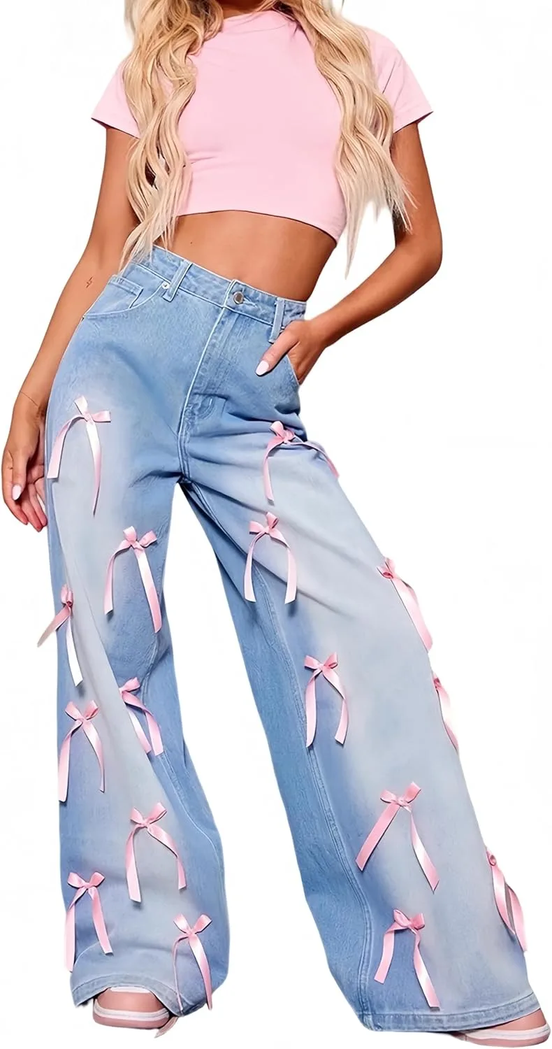 

Джинсы женские high-waist wide-leg straight