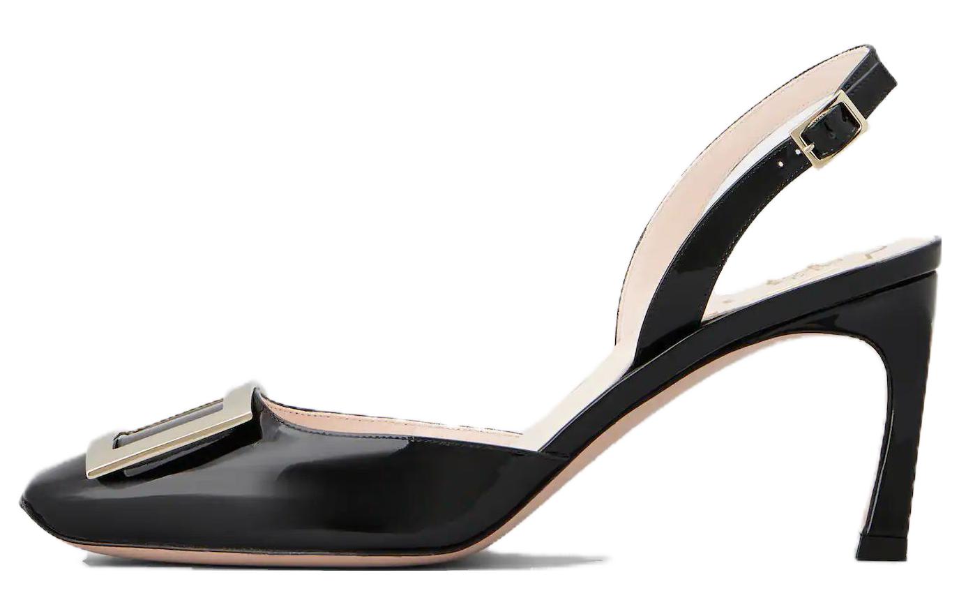 Туфли-лодочки на каблуке с ремешком и пряжкой Trompette Roger Vivier, черные — фото 2