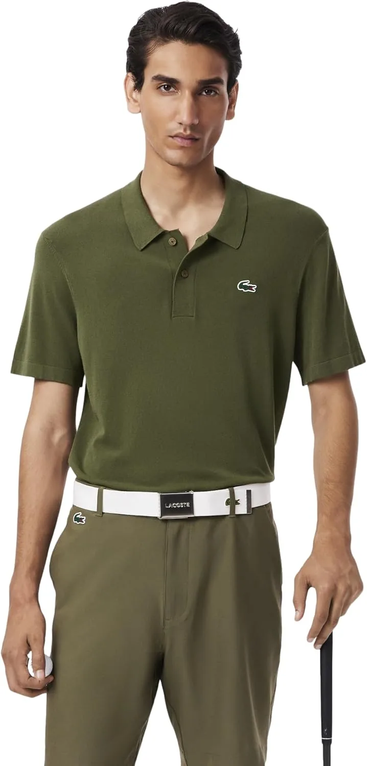 Свитер Lacoste мужской, спортивный гольф с короткими рукавами и воротником-поло, однотонный, оливковый — фото 2