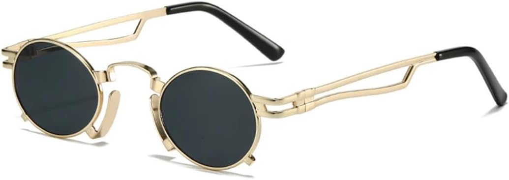 

Ретро маленькие овальные солнцезащитные очки для женщин, модные, с уникальной металлической оправой, защита от УФ-излучения UV400, для мужчин, в стиле панк HHZZYVY, Golden Grey